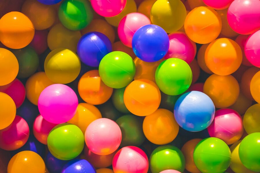 high angle photo of assorted-color plastic balls