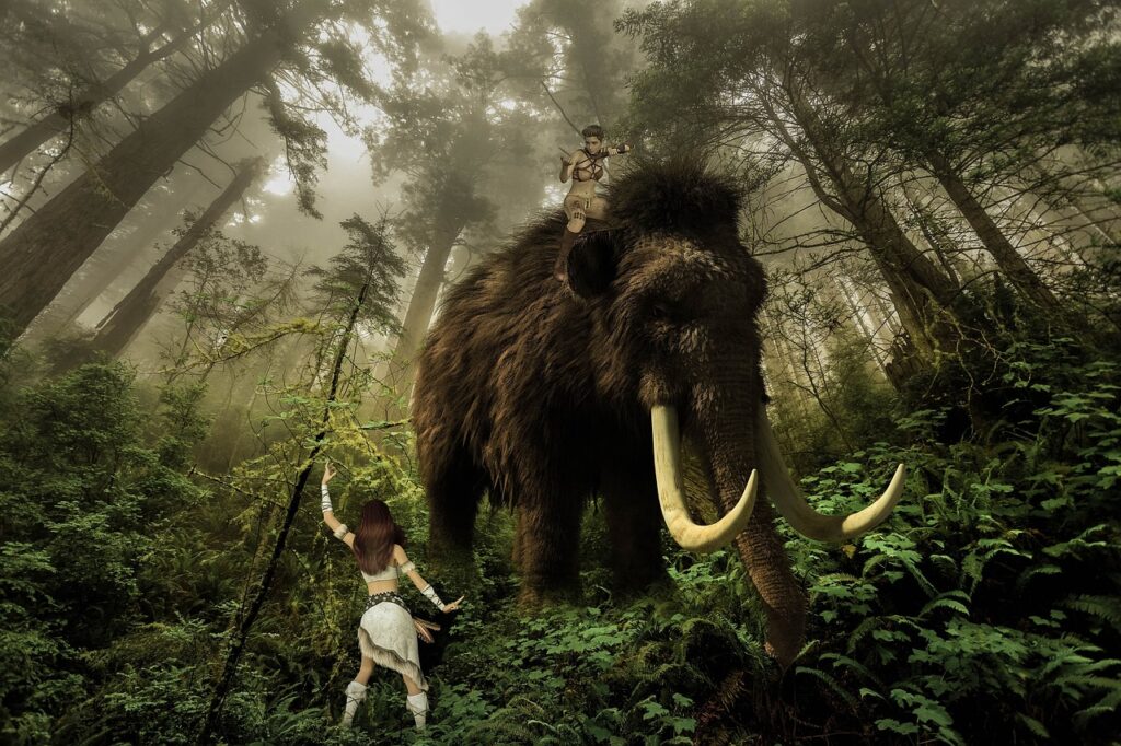 fantasy, mammoth, neanderthals, girl, composing, landscape, fairytale, photomontage, atmospheric, fairy tale, nature, mysterious, mystical, dream world, mammoth, mammoth, mammoth, mammoth, mammoth