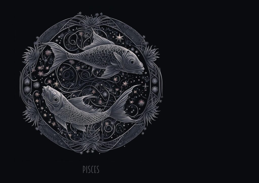 pisces, star sign, astrology, horoscope, fantasy, ai generated, background, birthday card, zodiac, symbol, shining, pisces, pisces, pisces, pisces, pisces