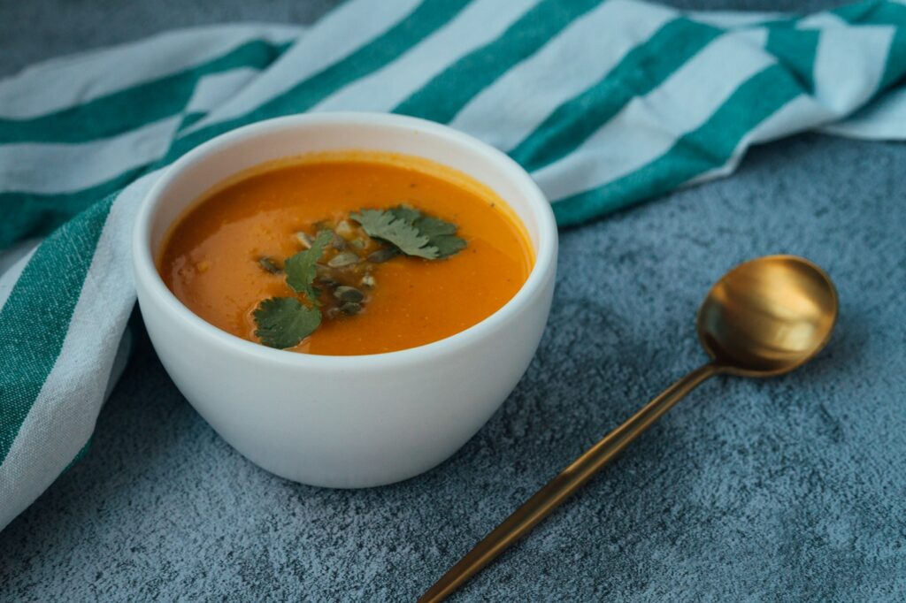 soup in white ceramic bowl